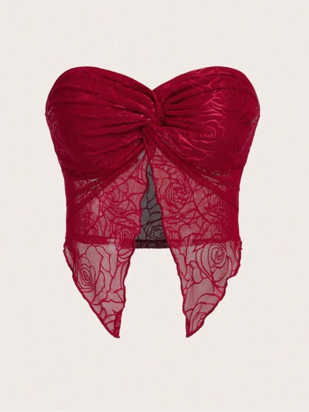SHEIN Deep Red Lace Strapless Bandeau Bustier